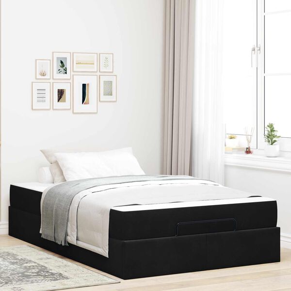 vidaXL Estrutura de cama com colch&atilde;o com colch&atilde;o 2 pcs Preto Veludo