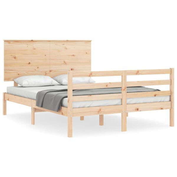 vidaXL Estrutura de cama com cabeceira 140x200 cm madeira maci&ccedil;a
