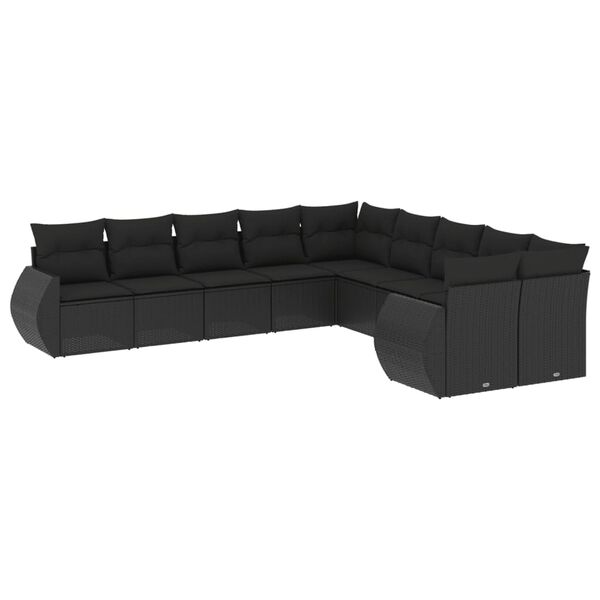 vidaXL 10 pcs conjunto sof&aacute;s de jardim c/ almofad&otilde;es vime PE preto