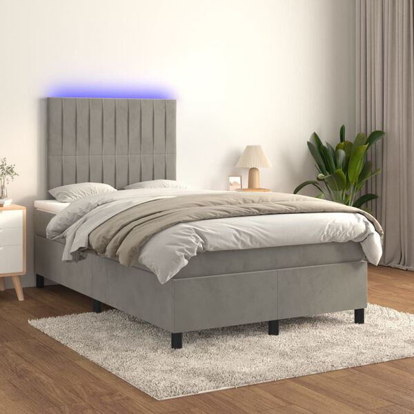 vidaXL Cama box spring c/ colch&atilde;o/LED 120x200 cm veludo cinzento-claro
