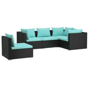 vidaXL 5 pcs conjunto lounge de jardim c/ almofad&otilde;es vime PE preto