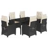 vidaXL 7 pcs conjunto de jantar p/ jardim c/ almofad&otilde;es vime PE preto