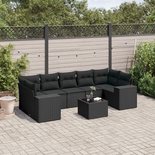 vidaXL 8 pcs conjunto sof&aacute;s de jardim com almofad&otilde;es vime PE preto