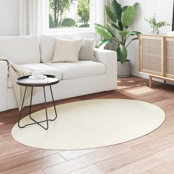 vidaXL Tapetes de &aacute;rea Oval HUARTE Creme 120 x 170 cm 100% Poli&eacute;ster