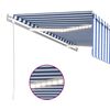 vidaXL Toldo autom. c/ estore/LED/sensor de vento 5x3 m azul/branco