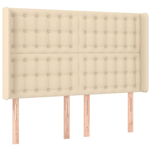 vidaXL Cabeceira de cama c/ abas tecido 147x16x118/128 cm creme
