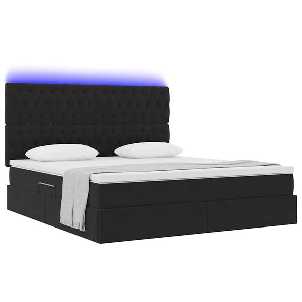 vidaXL Cama com arruma&ccedil;&atilde;o e LED com colch&atilde;o Preto 180 x 200 cm Veludo