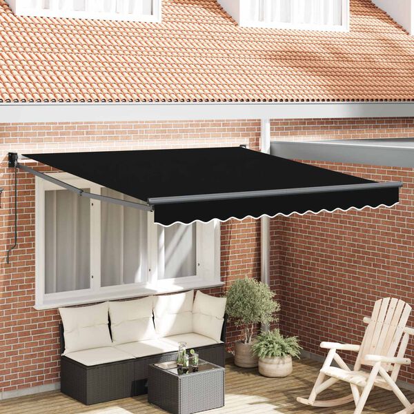 vidaXL Toldo Retr&aacute;til Manual Preto 350 x 250 cm Poli&eacute;ster e Alum&iacute;nio
