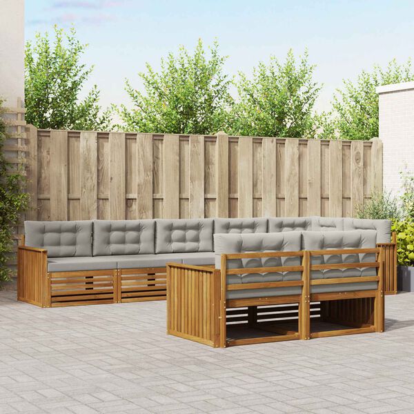vidaXL Conjunto de Sof&aacute;s para Exterior 8 pcs Cinza Natural e Claro