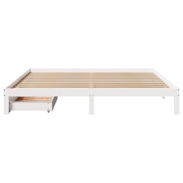 vidaXL Estrutura de cama c/ gavetas 200x200 cm pinho maci&ccedil;o branco