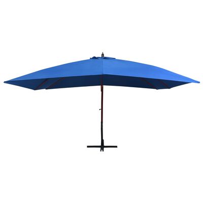 vidaXL Guarda-sol suspenso com mastro de madeira 400x300 cm azul
