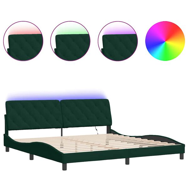 vidaXL Estrutura de cama com LED sem colch&atilde;o 200x200 cm veludo verde-escuro