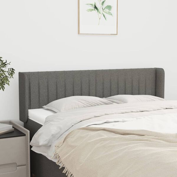 vidaXL Cabeceira de cama c/ abas tecido 147x16x78/88cm cinzento-escuro