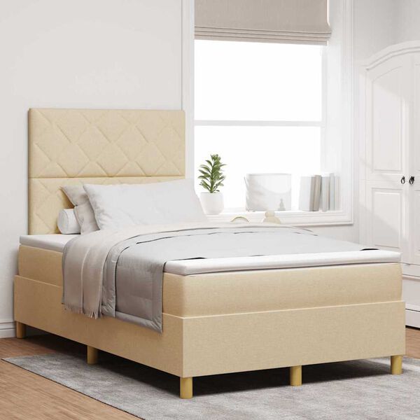 vidaXL Cama Box com cabeceira Creme 120 x 190 cm tecido
