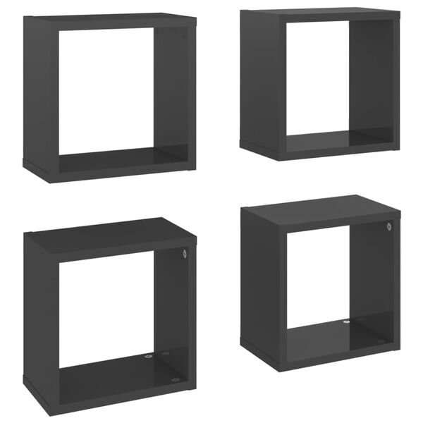 vidaXL Prateleiras parede forma de cubo 4 pcs 26x15x26 cm cinza brilh.
