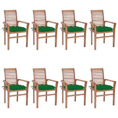 vidaXL Cadeiras de jantar 8 pcs c/ almofadões verdes teca maciça