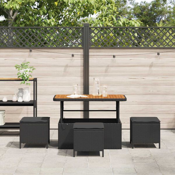 vidaXL Conjunto de Jantar para Jardim Preto Rattan Sintético