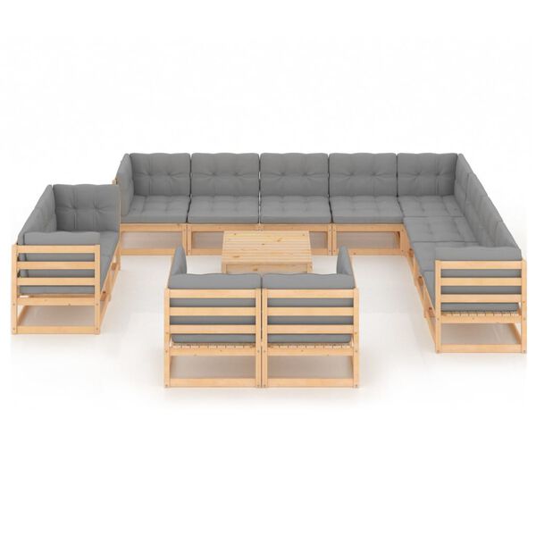 vidaXL 13 pcs conjunto lounge de jardim c/ almofadões pinho maciço