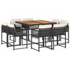 vidaXL 9 pcs conjunto de jantar p/ jardim c/ almofad&otilde;es vime PE preto