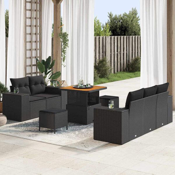 vidaXL Conjunto de Sof&aacute; de Jardim 8 pcs Preto Rattan de Polipropileno