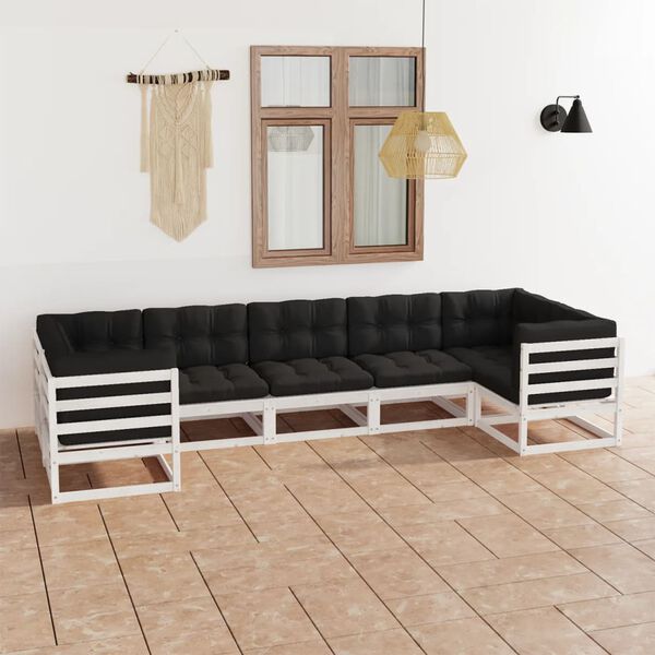 vidaXL 7 pcs conj. lounge de jardim c/ almofad&otilde;es pinho maci&ccedil;o branco