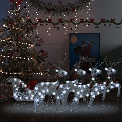 vidaXL Decoração de Natal renas/trenó p/ exterior 100 LEDs prateado