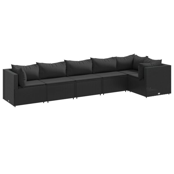 vidaXL 6 pcs conjunto lounge de jardim c/ almofad&otilde;es vime PE preto