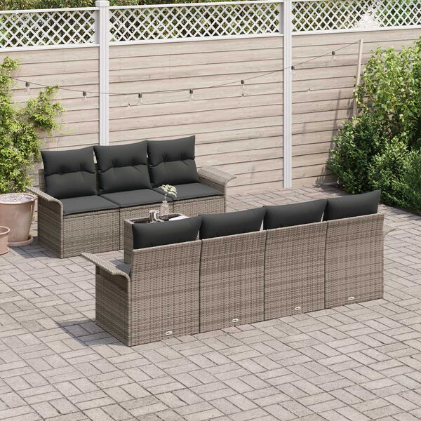 vidaXL Conjunto de Sofá de Jardim com almofada 8 pcs Cinzeto vime PE