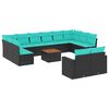 vidaXL 13 pcs conjunto de sof&aacute;s de jardim com almofad&otilde;es vime PE preto