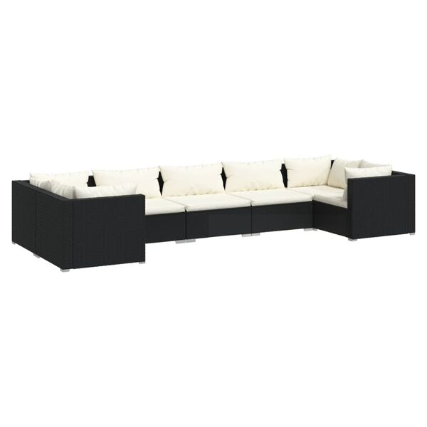 vidaXL 7 pcs conjunto lounge de jardim c/ almofad&otilde;es vime PE preto