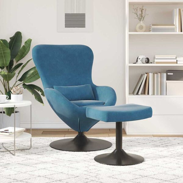 vidaXL Cadeira Egg com Puff with Footstool Azul Veludo