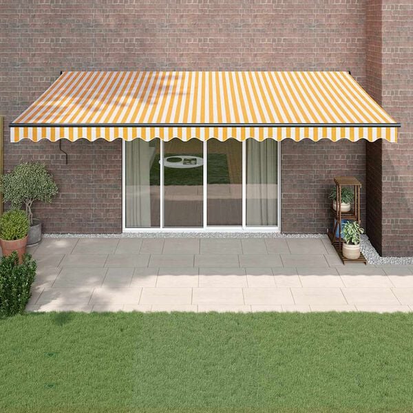 vidaXL Toldo retr&aacute;til autom&aacute;tico 5x3 m amarelo e branco