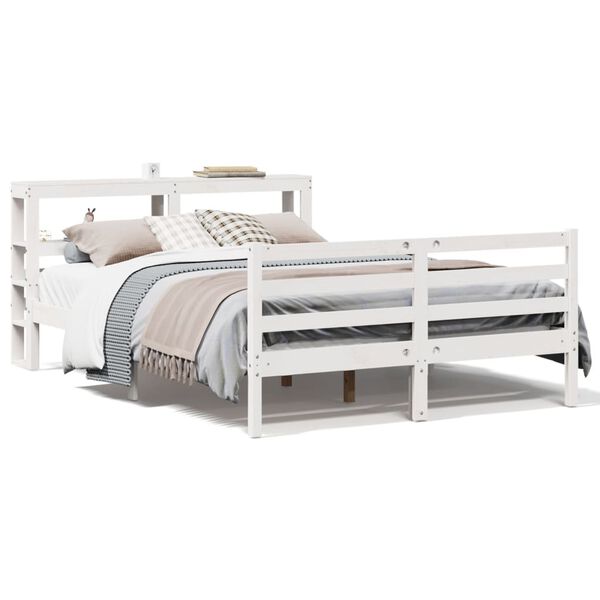 vidaXL Cama sem colch&atilde;o 140x200 cm madeira de pinho maci&ccedil;a branco