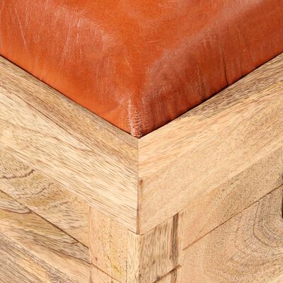 vidaXL Banco c/ arrumação couro genuíno e madeira mangueira 80x44x44cm