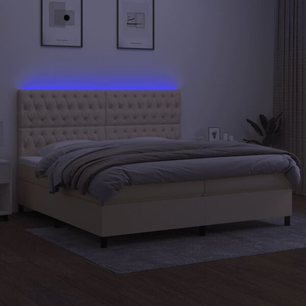 vidaXL Cama box spring c/ colch&atilde;o e LED 200x200 cm tecido cor creme