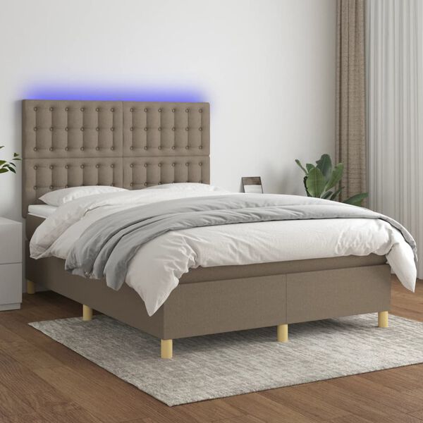 vidaXL Cama box spring colch&atilde;o/LED 140x190cm tecido cinza-acastanhado