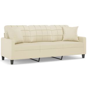 vidaXL Sof&aacute; 3 lug. c/ almofadas decorativas 180 cm couro artif. creme