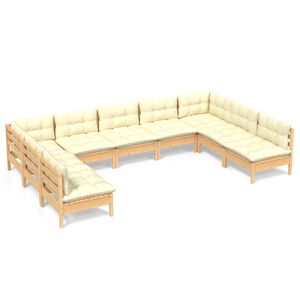 vidaXL 9 pcs conjunto lounge jardim c/ almofad&otilde;es creme pinho maci&ccedil;o