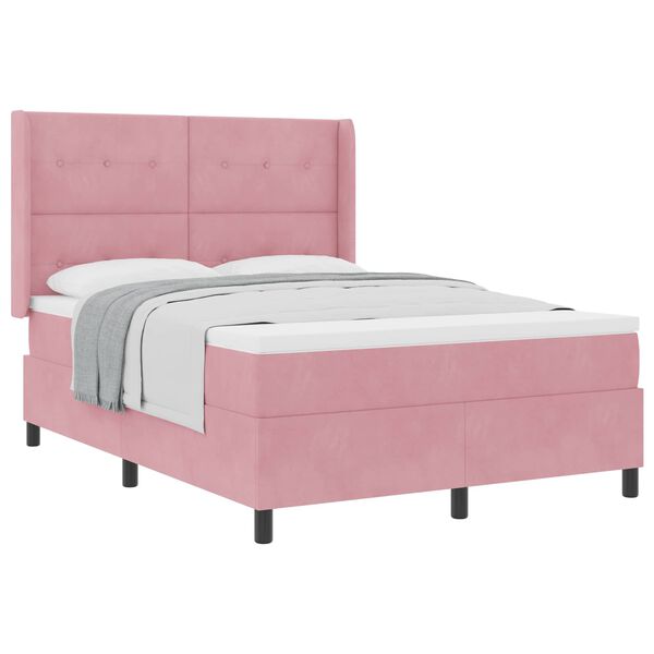 vidaXL Cama Box com colch&atilde;o com cabeceira Rosa 140 x 190 cm Veludo
