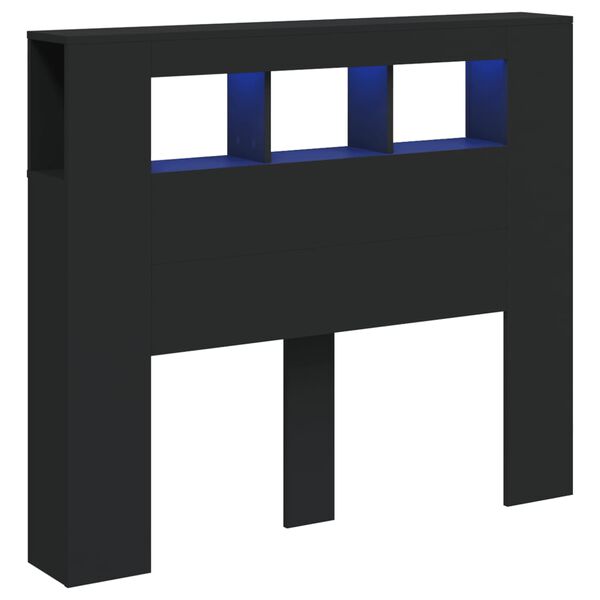 vidaXL Cabeceira cama c/ LEDs 120x18,5x103,5 cm deriv. madeira preto