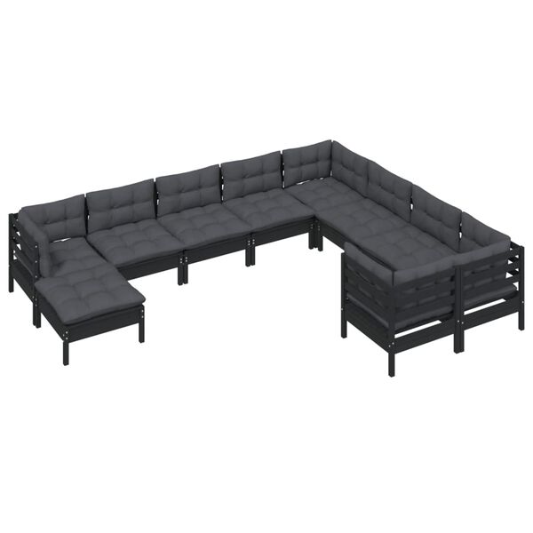 vidaXL 10 pcs conjunto lounge de jardim c/ almofad&otilde;es pinho preto