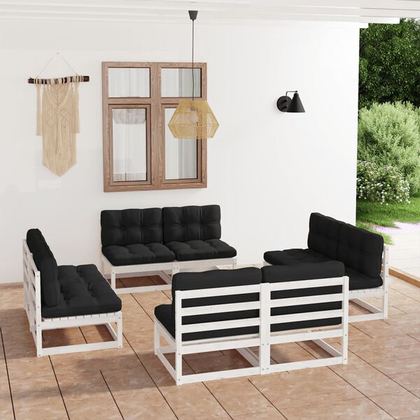 vidaXL 8 pcs conjunto lounge de jardim c/ almofad&otilde;es pinho maci&ccedil;o
