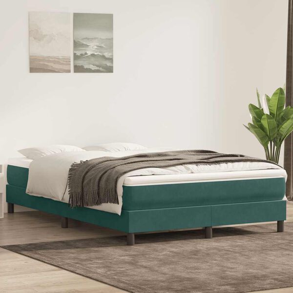 vidaXL Cama box spring com colch&atilde;o 160x210 cm veludo verde escuro
