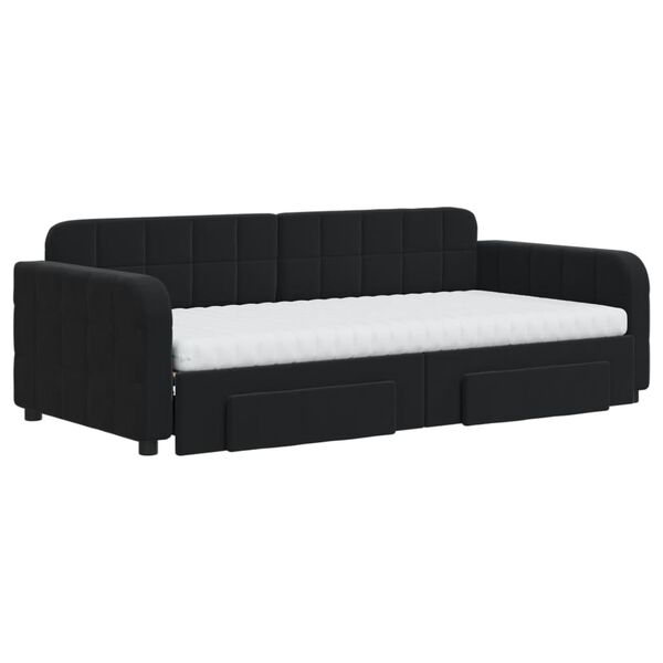 vidaXL Sof&aacute;-cama com gavet&atilde;o e gavetas 90x190 cm veludo preto