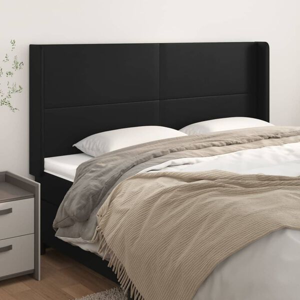 vidaXL Cabeceira de cama c/ abas couro artif. 203x16x118/128 cm preto