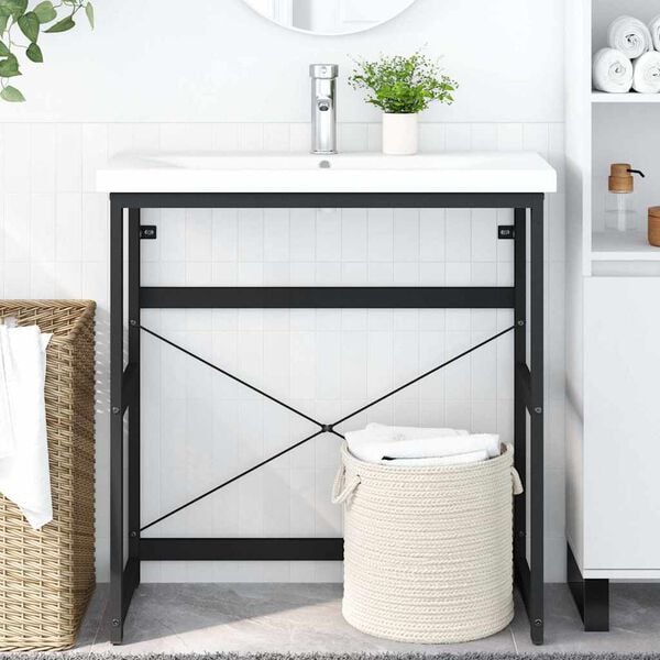 vidaXL Estrutura p/ lavat&oacute;rio casa de banho ferro 79x38x83 cm preto