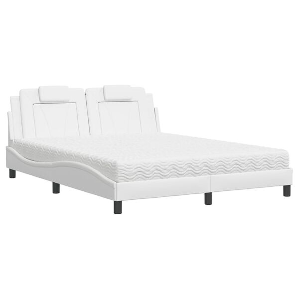 vidaXL Cama Viana com colch&atilde;o 160x200 cm couro artificial branco