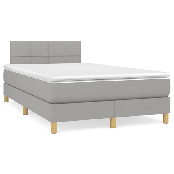 vidaXL Cama box spring c/ colch&atilde;o e LED 120x190 cm tecido cinza-claro