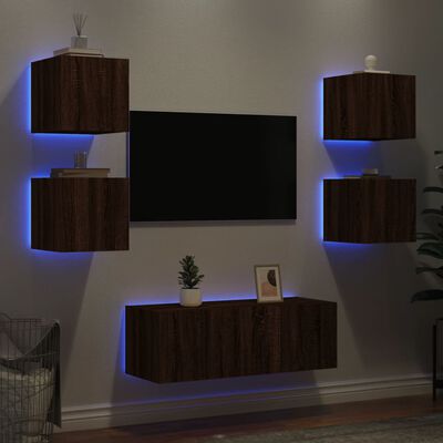 vidaXL 6 pcs móveis parede p/ TV LEDs deriv. madeira carvalho castanho