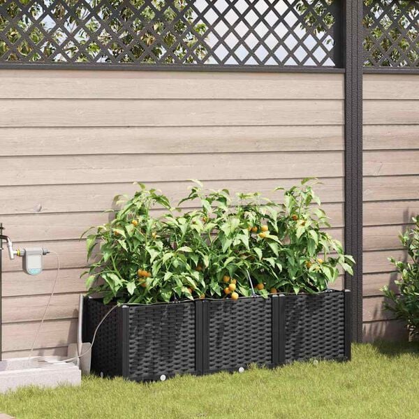 vidaXL Vaso de Jardim 3 pcs Preto A&ccedil;o